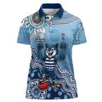 Personalized Geelong Cats Football Mascot Women Polo Shirt Aboriginal Dot Art Style Vibrant Indigenous Pattern Design