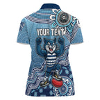 Personalized Geelong Cats Football Mascot Women Polo Shirt Aboriginal Dot Art Style Vibrant Indigenous Pattern Design