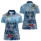 Personalized Geelong Cats Football Mascot Women Polo Shirt Aboriginal Dot Art Style Vibrant Indigenous Pattern Design