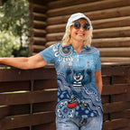 Personalized Geelong Cats Football Mascot Women Polo Shirt Aboriginal Dot Art Style Vibrant Indigenous Pattern Design