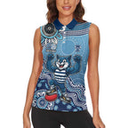 Personalized Geelong Cats Football Mascot Women Sleeveless Polo Shirt Aboriginal Dot Art Style Vibrant Indigenous Pattern Design
