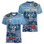 Personalized Geelong Cats Football Mascot Women V-Neck T-Shirt Aboriginal Dot Art Style Vibrant Indigenous Pattern Design