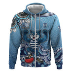 Personalized Geelong Cats Football Mascot Zip Hoodie Aboriginal Dot Art Style Vibrant Indigenous Pattern Design