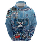 Personalized Geelong Cats Football Mascot Zip Hoodie Aboriginal Dot Art Style Vibrant Indigenous Pattern Design