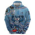 Personalized Geelong Cats Football Mascot Zip Hoodie Aboriginal Dot Art Style Vibrant Indigenous Pattern Design