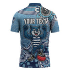 Personalized Geelong Cats Football Mascot Zipper Polo Shirt Aboriginal Dot Art Style Vibrant Indigenous Pattern Design