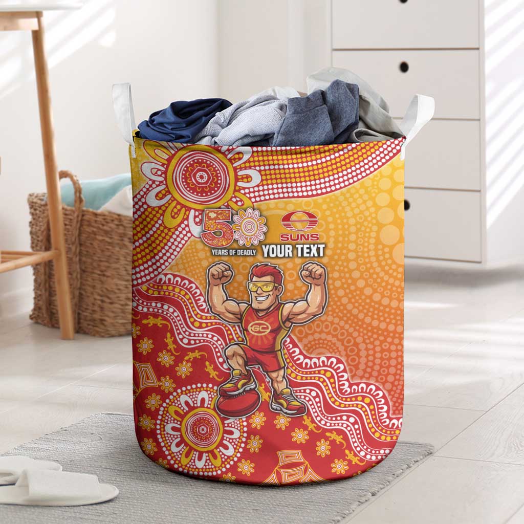 Personalized Suns Football Mascot Laundry Basket Aboriginal Dot Art Style Vibrant Indigenous Pattern Design