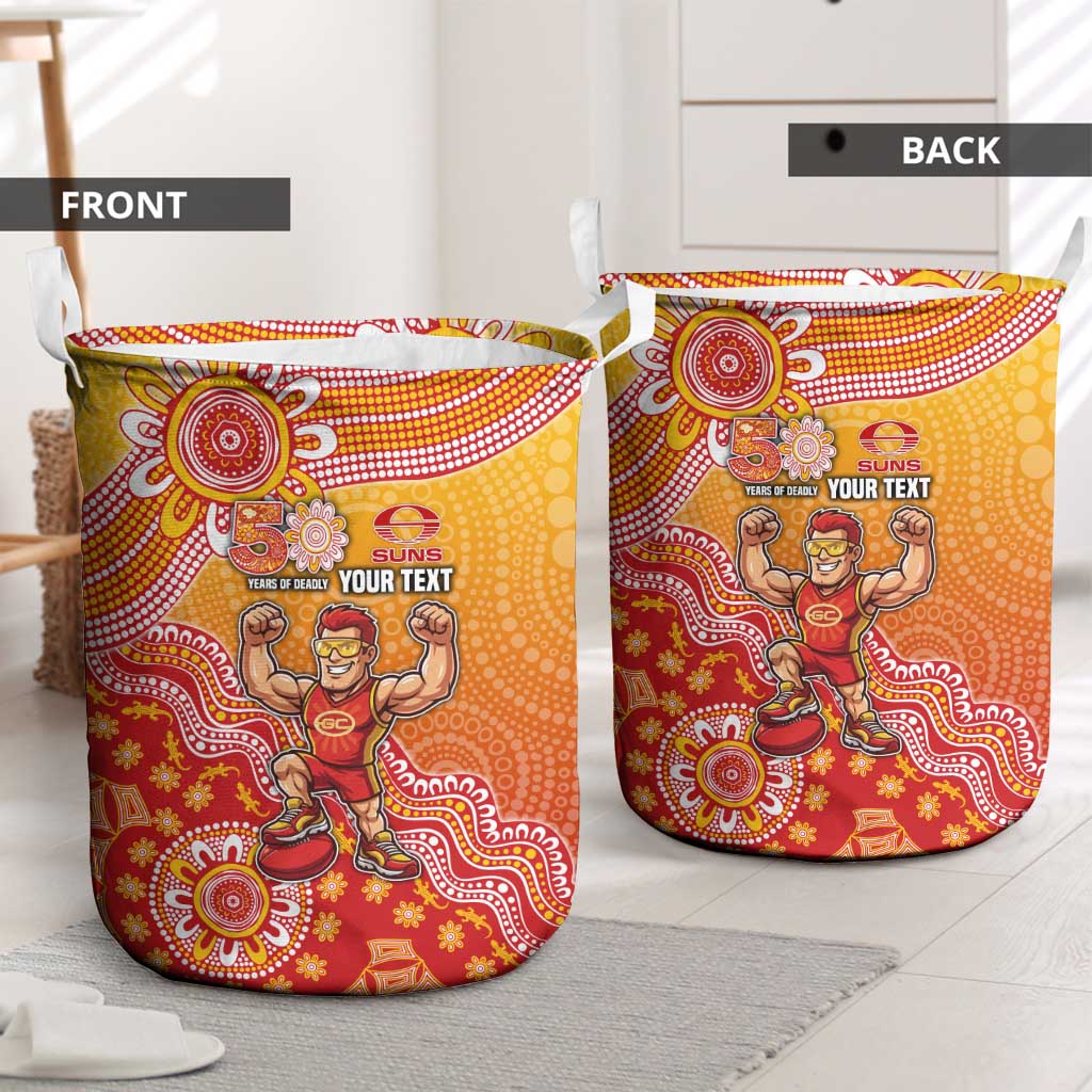 Personalized Suns Football Mascot Laundry Basket Aboriginal Dot Art Style Vibrant Indigenous Pattern Design