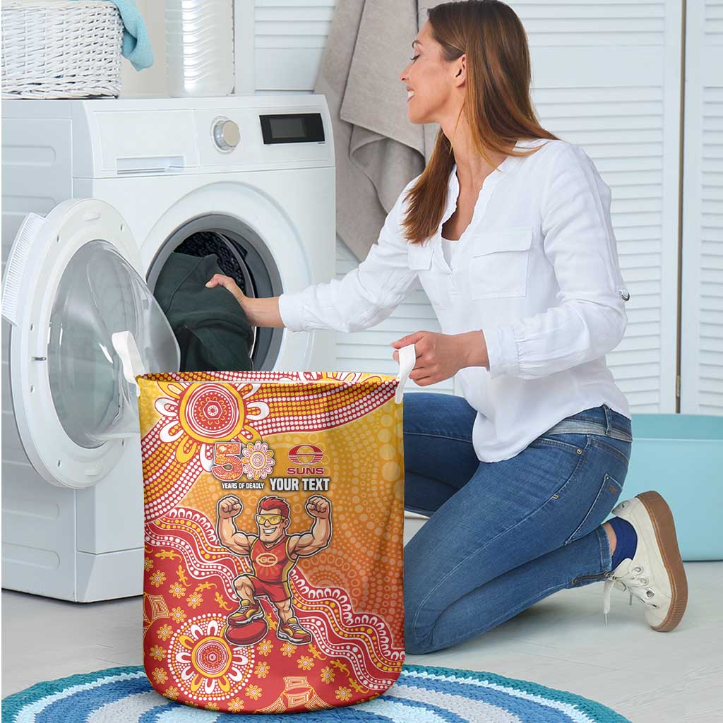 Personalized Suns Football Mascot Laundry Basket Aboriginal Dot Art Style Vibrant Indigenous Pattern Design