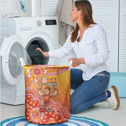 Personalized Suns Football Mascot Laundry Basket Aboriginal Dot Art Style Vibrant Indigenous Pattern Design