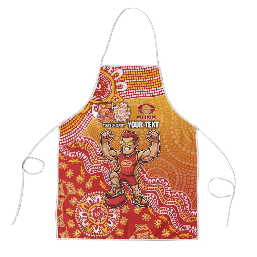 Personalized Suns Football Mascot Apron Aboriginal Dot Art Style Vibrant Indigenous Pattern Design