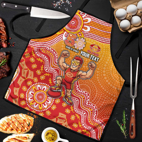 Personalized Suns Football Mascot Apron Aboriginal Dot Art Style Vibrant Indigenous Pattern Design
