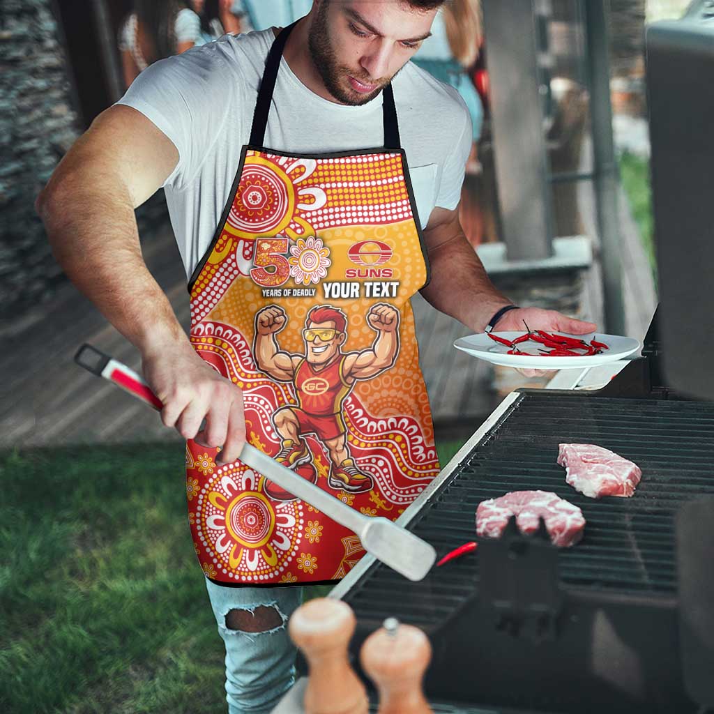 Personalized Suns Football Mascot Apron Aboriginal Dot Art Style Vibrant Indigenous Pattern Design