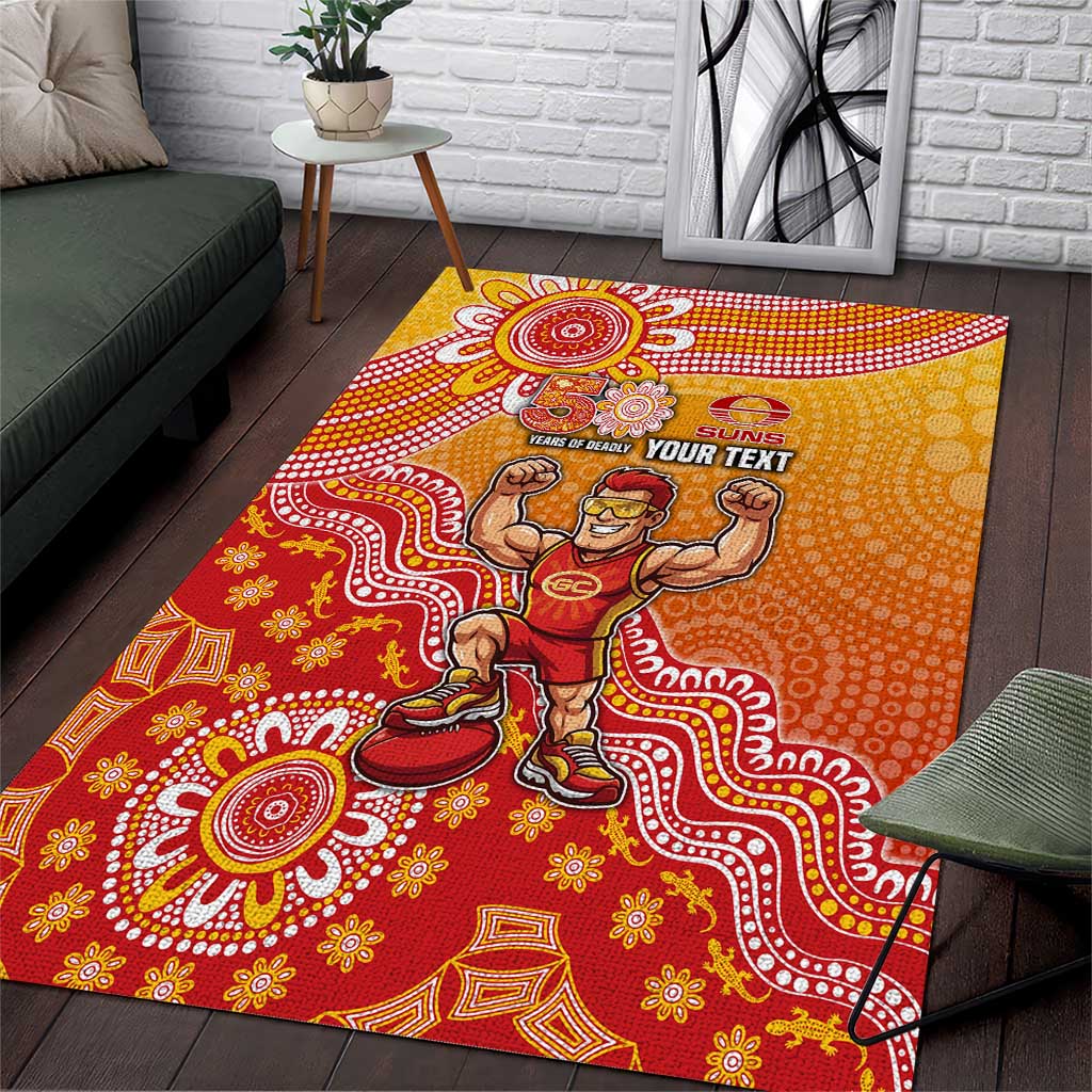 Personalized Suns Football Mascot Area Rug Aboriginal Dot Art Style Vibrant Indigenous Pattern Design