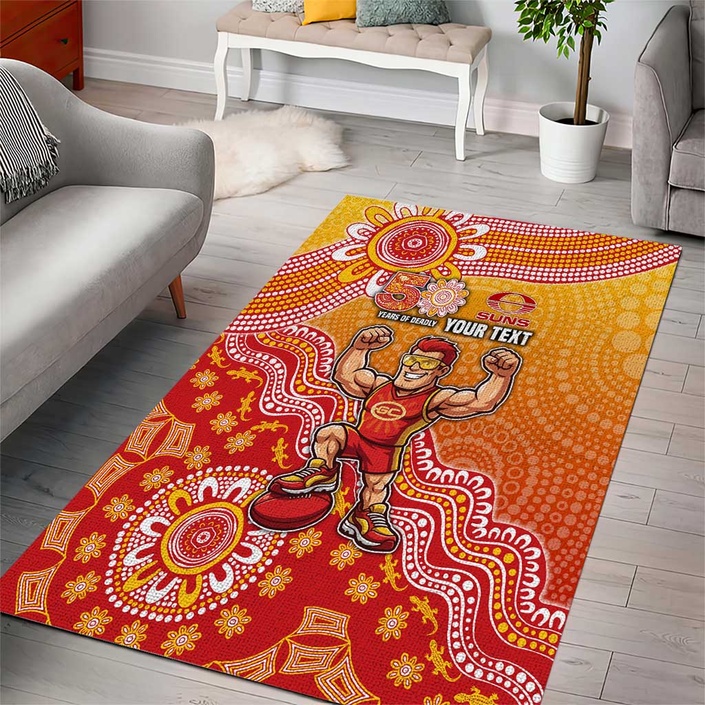 Personalized Suns Football Mascot Area Rug Aboriginal Dot Art Style Vibrant Indigenous Pattern Design