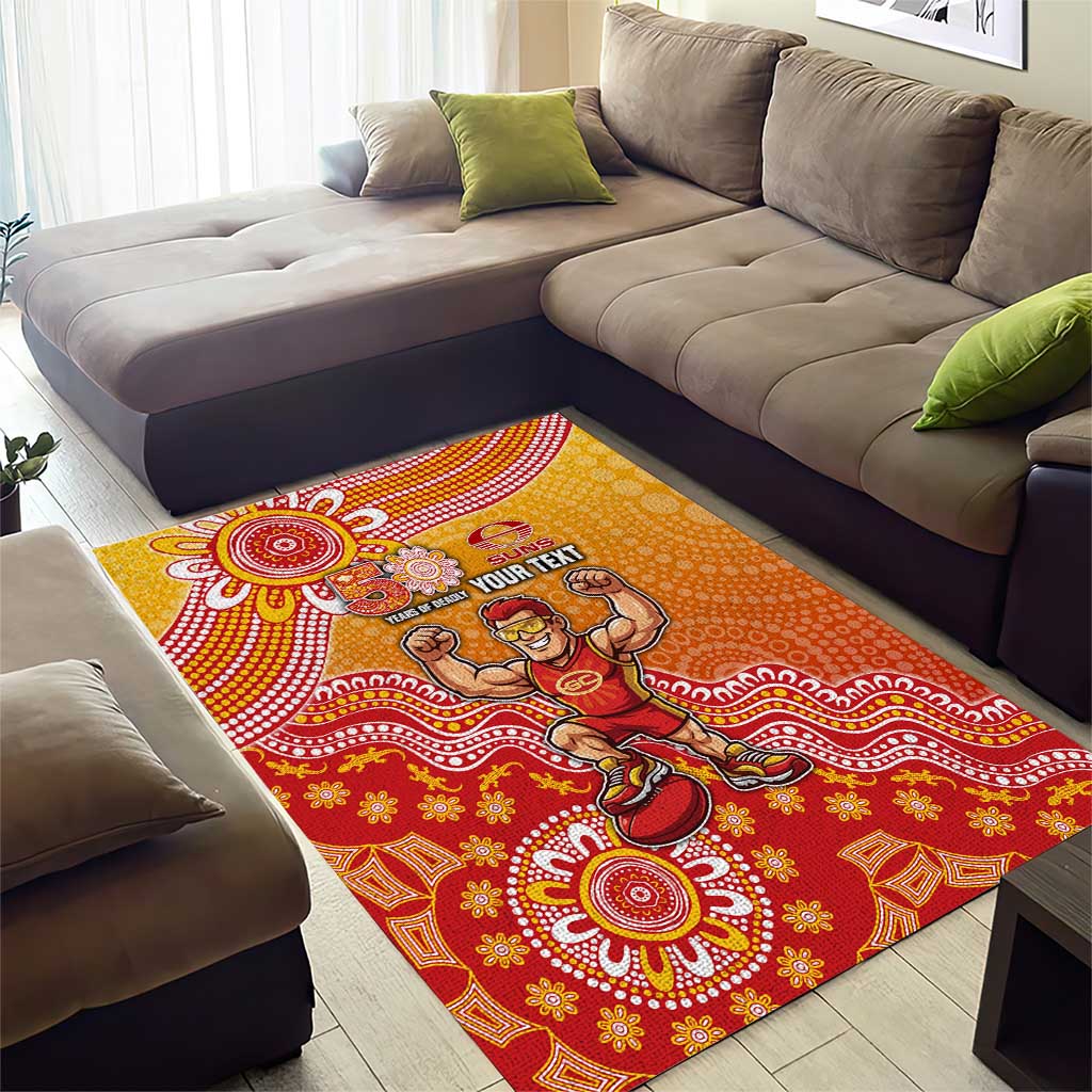 Personalized Suns Football Mascot Area Rug Aboriginal Dot Art Style Vibrant Indigenous Pattern Design