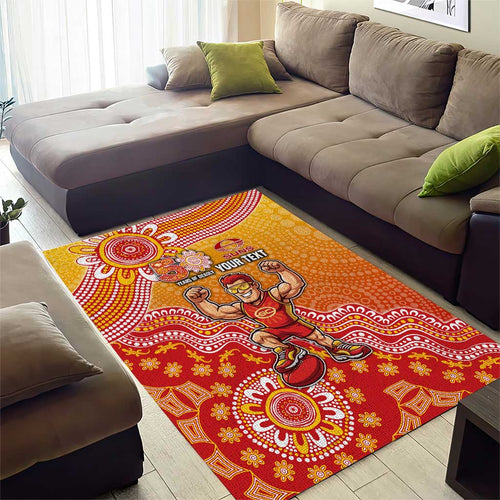 Personalized Suns Football Mascot Area Rug Aboriginal Dot Art Style Vibrant Indigenous Pattern Design
