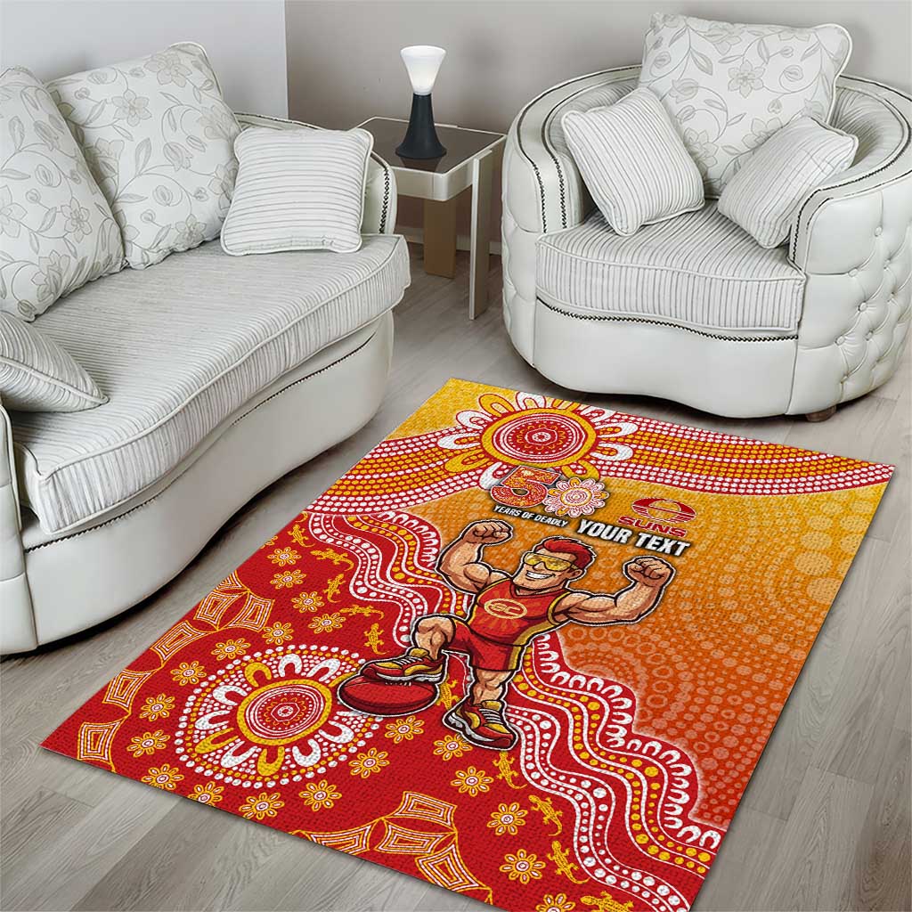 Personalized Suns Football Mascot Area Rug Aboriginal Dot Art Style Vibrant Indigenous Pattern Design