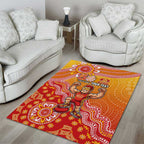 Personalized Suns Football Mascot Area Rug Aboriginal Dot Art Style Vibrant Indigenous Pattern Design