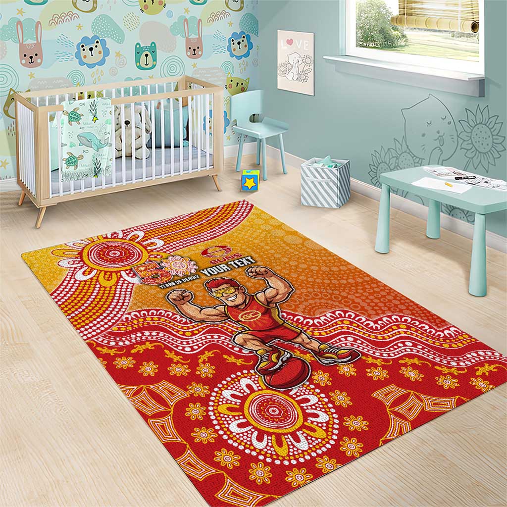 Personalized Suns Football Mascot Area Rug Aboriginal Dot Art Style Vibrant Indigenous Pattern Design