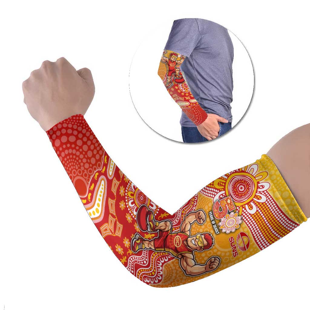 Personalized Suns Football Mascot Arm Sleeves Aboriginal Dot Art Style Vibrant Indigenous Pattern Design