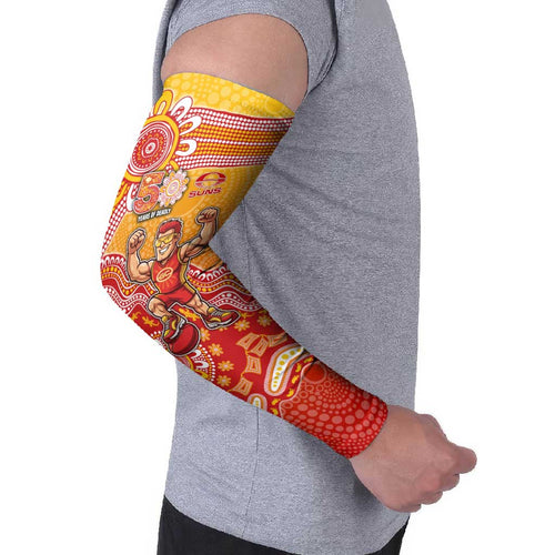 Personalized Suns Football Mascot Arm Sleeves Aboriginal Dot Art Style Vibrant Indigenous Pattern Design