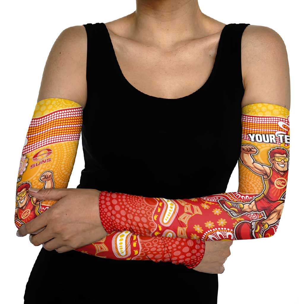 Personalized Suns Football Mascot Arm Sleeves Aboriginal Dot Art Style Vibrant Indigenous Pattern Design