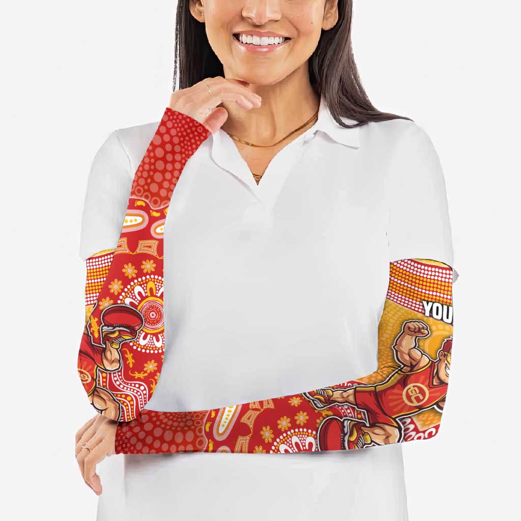 Personalized Suns Football Mascot Arm Sleeves Aboriginal Dot Art Style Vibrant Indigenous Pattern Design