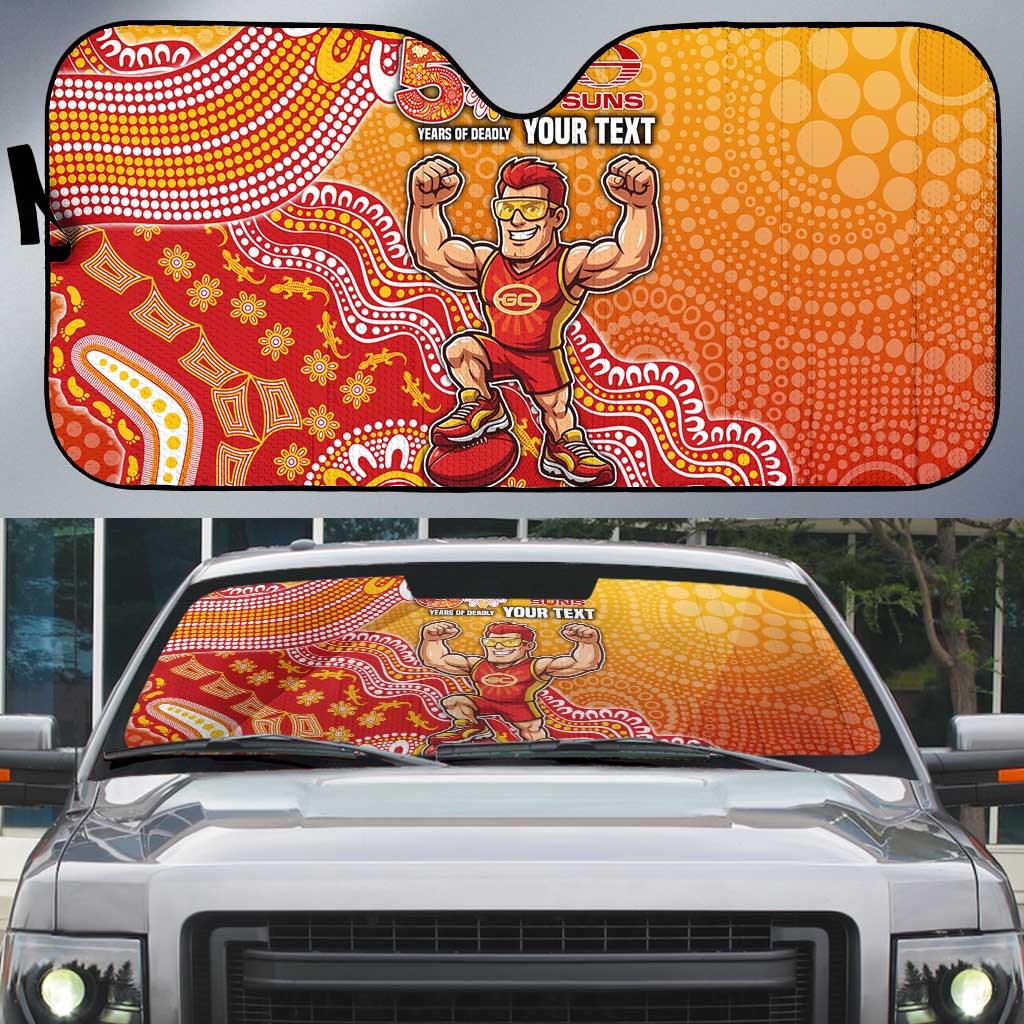 Personalized Suns Football Mascot Auto Sun Shade Aboriginal Dot Art Style Vibrant Indigenous Pattern Design