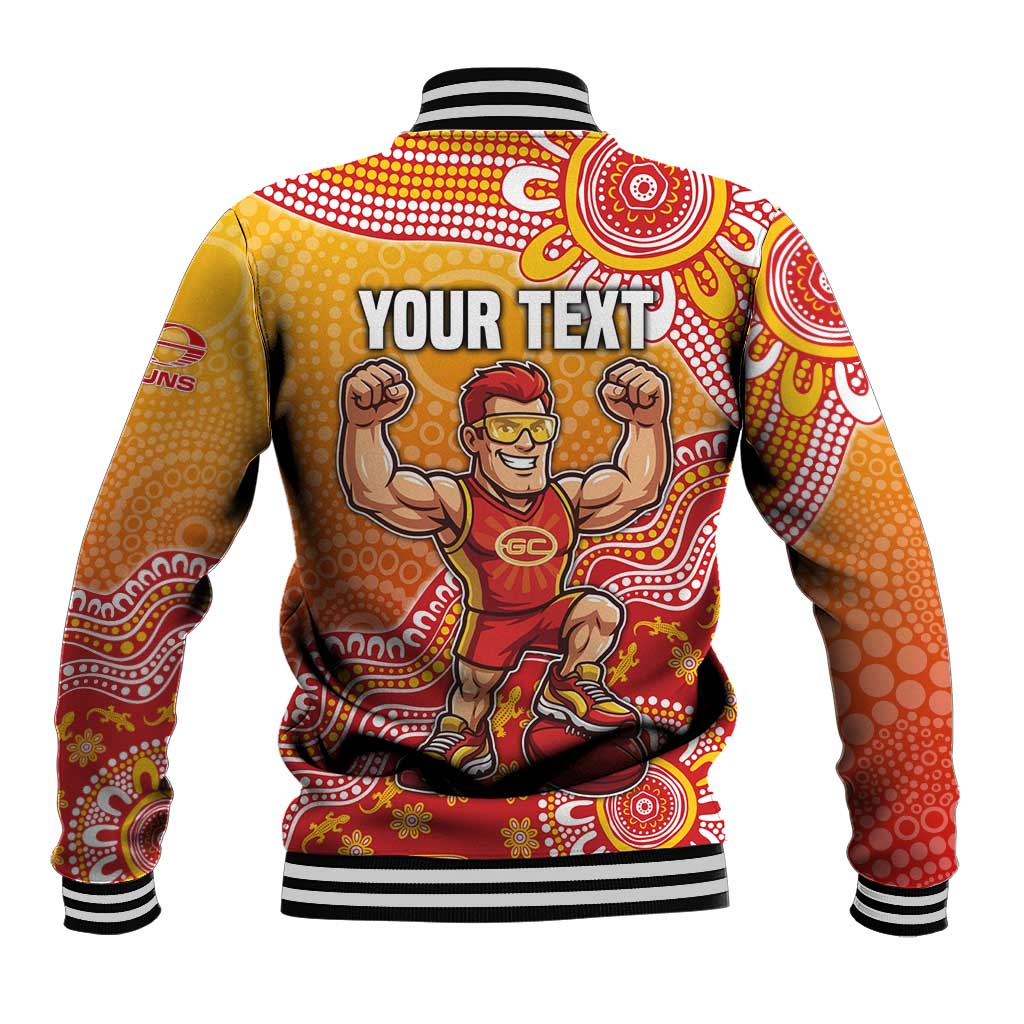 Personalized Suns Football Mascot Baseball Jacket Aboriginal Dot Art Style Vibrant Indigenous Pattern Design