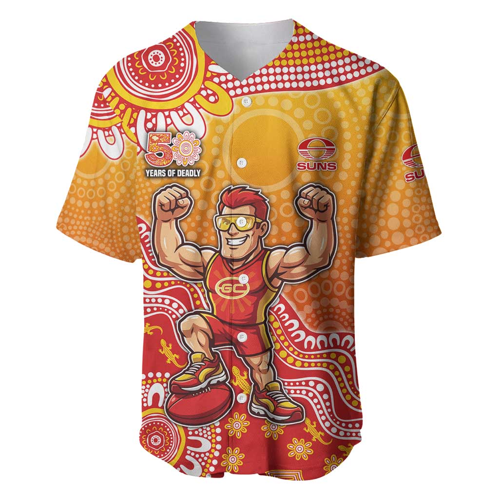 Personalized Suns Football Mascot Baseball Jersey Aboriginal Dot Art Style Vibrant Indigenous Pattern Design