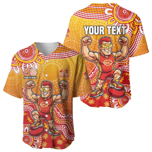 Personalized Suns Football Mascot Baseball Jersey Aboriginal Dot Art Style Vibrant Indigenous Pattern Design