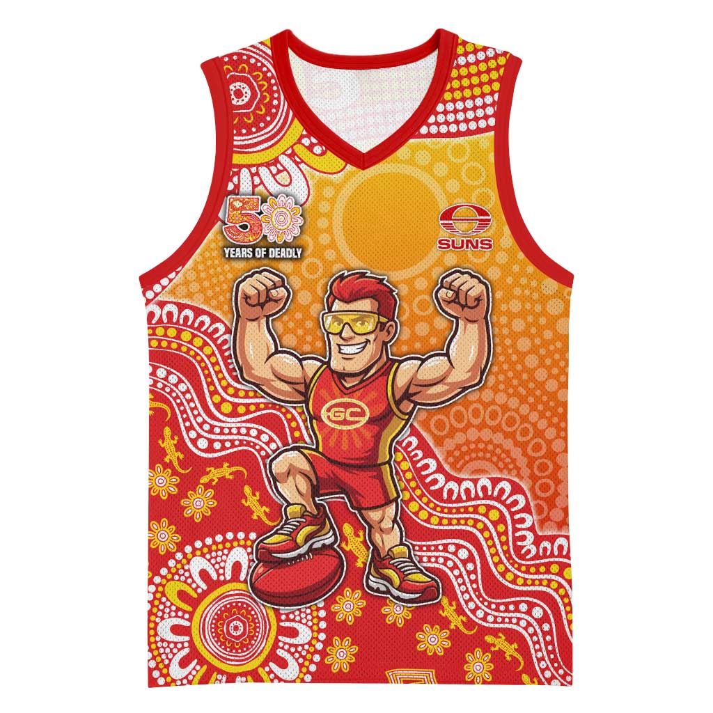 Personalized Suns Football Mascot Basketball Jersey Aboriginal Dot Art Style Vibrant Indigenous Pattern Design