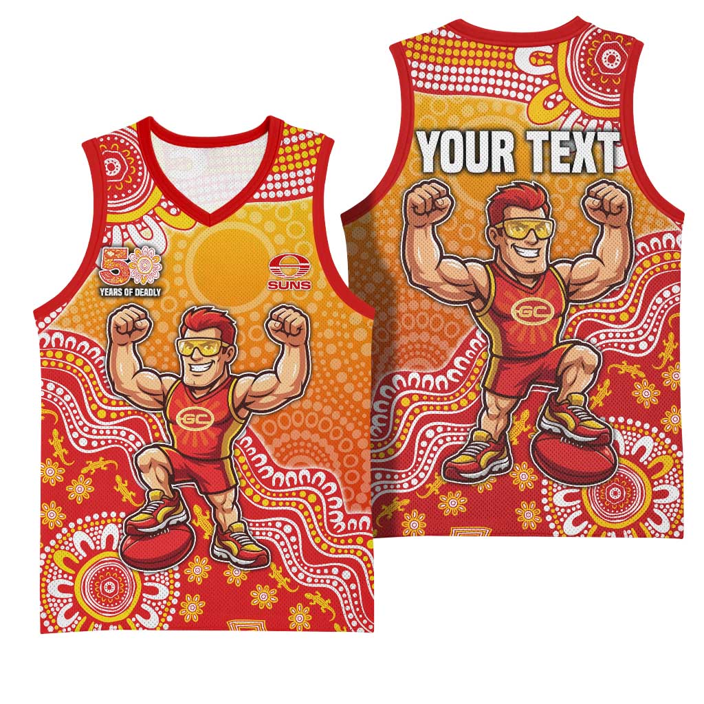 Personalized Suns Football Mascot Basketball Jersey Aboriginal Dot Art Style Vibrant Indigenous Pattern Design