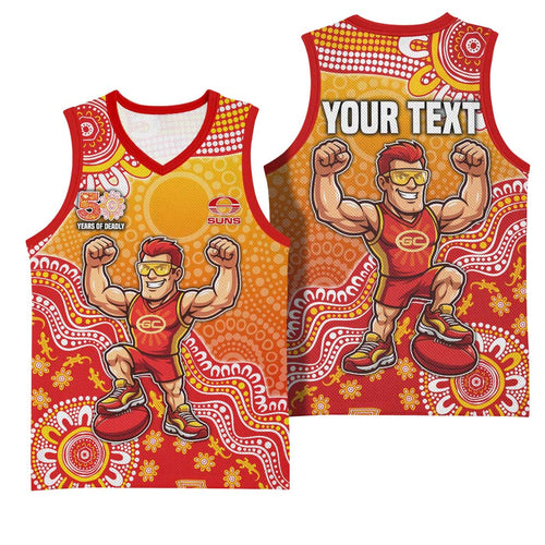 Personalized Suns Football Mascot Basketball Jersey Aboriginal Dot Art Style Vibrant Indigenous Pattern Design