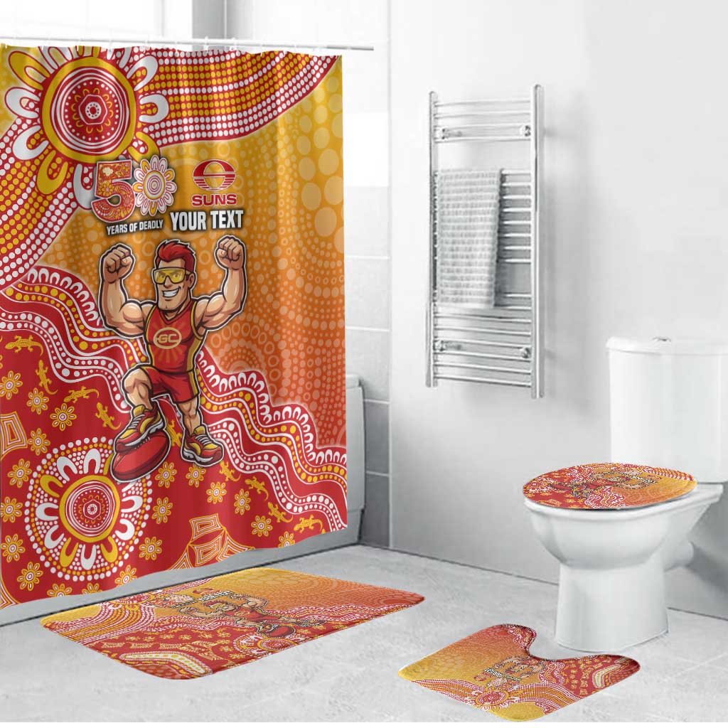 Personalized Suns Football Mascot Bathroom Set Aboriginal Dot Art Style Vibrant Indigenous Pattern Design