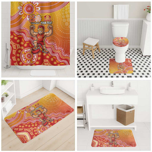 Personalized Suns Football Mascot Bathroom Set Aboriginal Dot Art Style Vibrant Indigenous Pattern Design