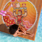 Personalized Suns Football Mascot Beach Blanket Aboriginal Dot Art Style Vibrant Indigenous Pattern Design