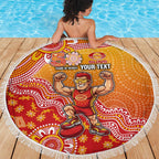 Personalized Suns Football Mascot Beach Blanket Aboriginal Dot Art Style Vibrant Indigenous Pattern Design