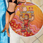 Personalized Suns Football Mascot Beach Blanket Aboriginal Dot Art Style Vibrant Indigenous Pattern Design