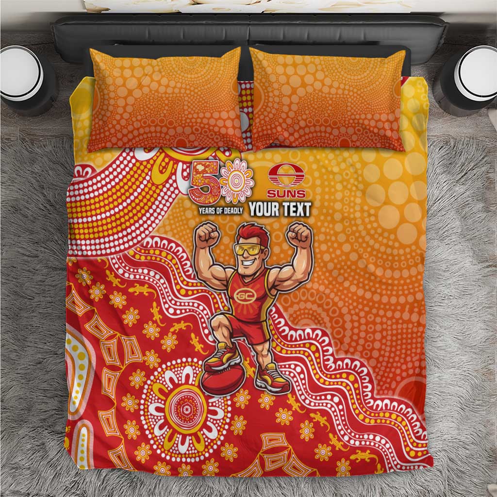 Personalized Suns Football Mascot Bedding Set Aboriginal Dot Art Style Vibrant Indigenous Pattern Design