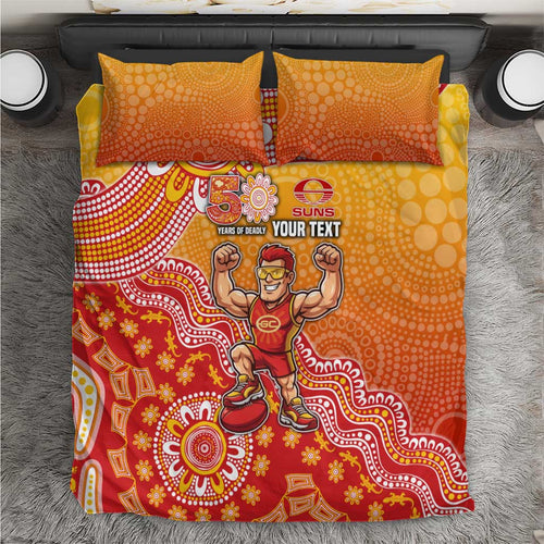 Personalized Suns Football Mascot Bedding Set Aboriginal Dot Art Style Vibrant Indigenous Pattern Design