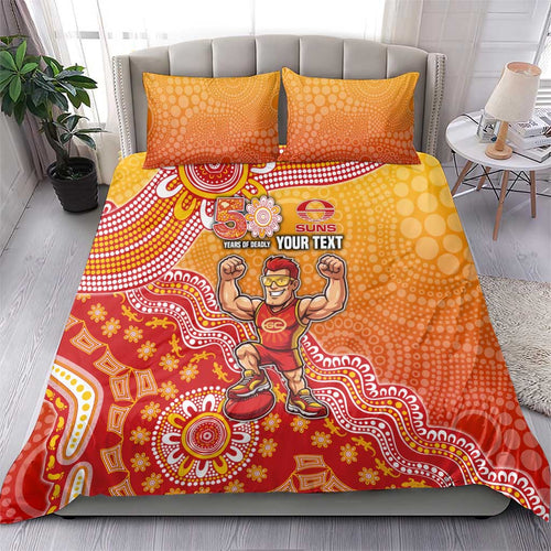 Personalized Suns Football Mascot Bedding Set Aboriginal Dot Art Style Vibrant Indigenous Pattern Design