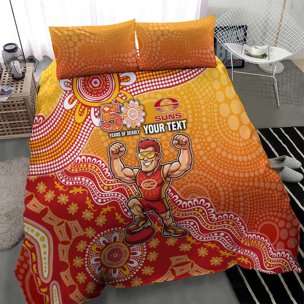 Personalized Suns Football Mascot Bedding Set Aboriginal Dot Art Style Vibrant Indigenous Pattern Design