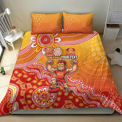 Personalized Suns Football Mascot Bedding Set Aboriginal Dot Art Style Vibrant Indigenous Pattern Design