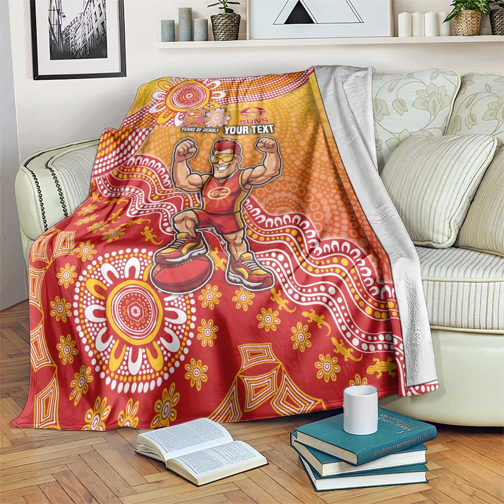 Personalized Suns Football Mascot Blanket Aboriginal Dot Art Style Vibrant Indigenous Pattern Design