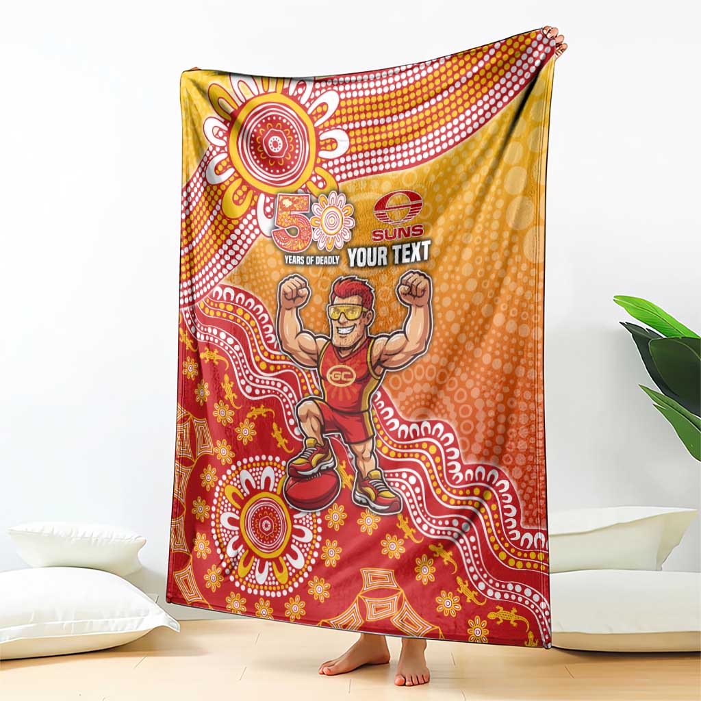 Personalized Suns Football Mascot Blanket Aboriginal Dot Art Style Vibrant Indigenous Pattern Design