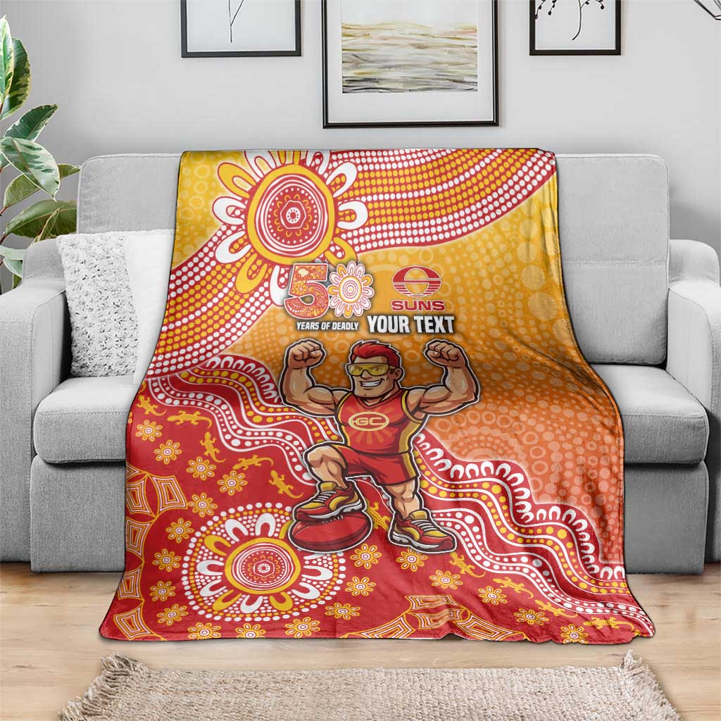 Personalized Suns Football Mascot Blanket Aboriginal Dot Art Style Vibrant Indigenous Pattern Design