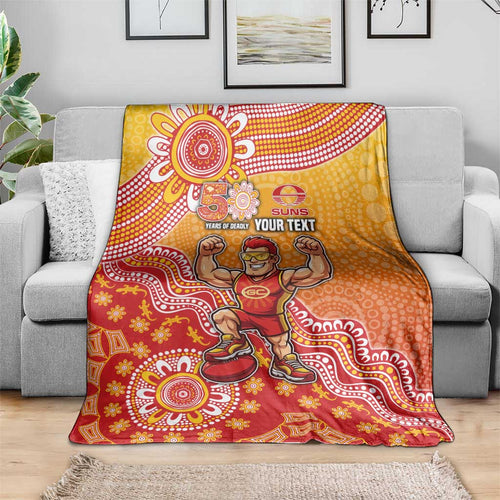 Personalized Suns Football Mascot Blanket Aboriginal Dot Art Style Vibrant Indigenous Pattern Design