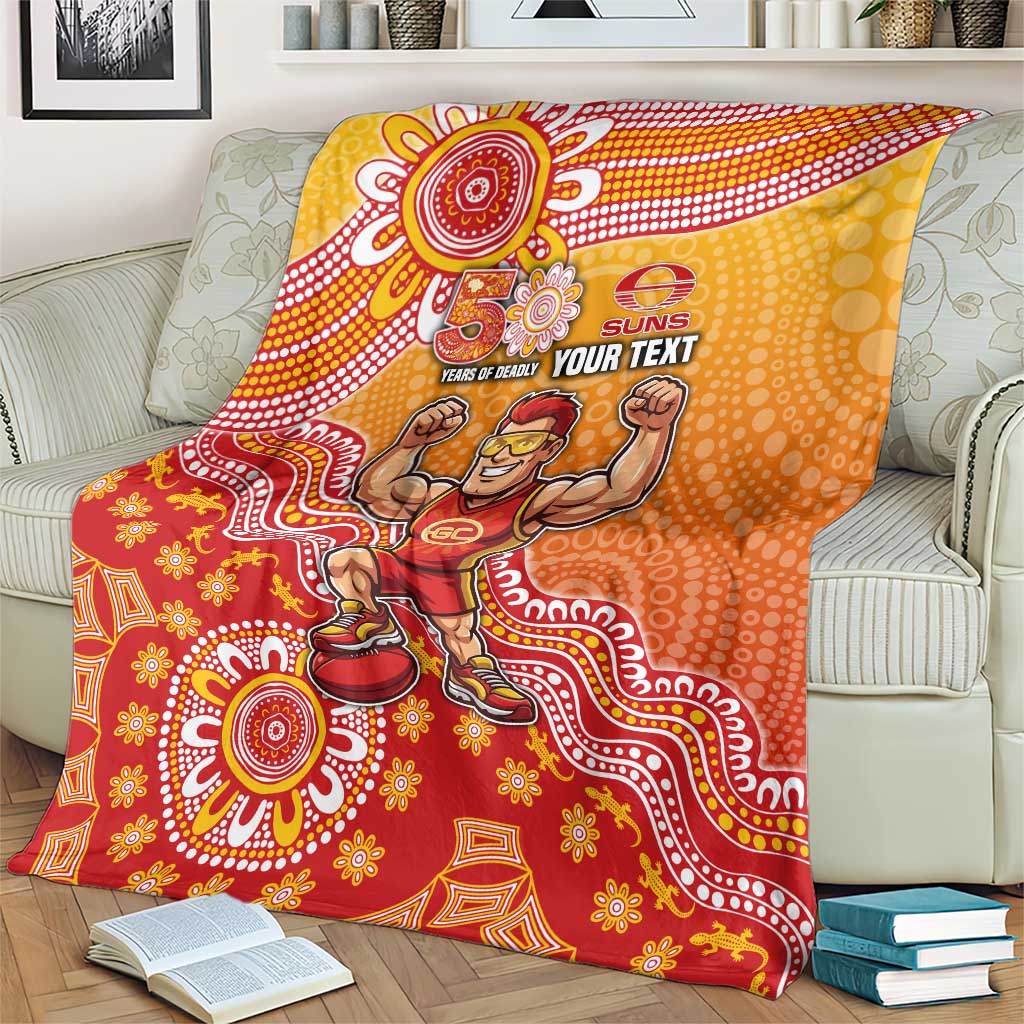 Personalized Suns Football Mascot Blanket Aboriginal Dot Art Style Vibrant Indigenous Pattern Design